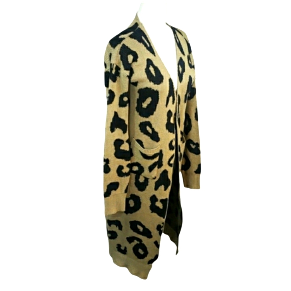 Long Sleeve Leopard Print Cardigan Sweater Size L